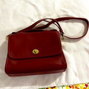 VINTAGE Coach cranberry leather shoulder bag or take off strap and carry